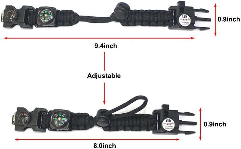 TECHONG Sports Paracord Bracelet - 7 String Woven Adjustable Survival Black Casual Wristband with 20 Emergency Tools for Wilderness Hunting & Fishing