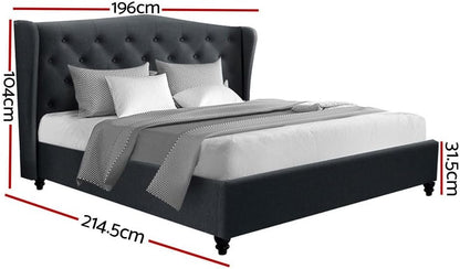 Artiss King Bed Frame Platform Wingback Headboard Frames Beds Base Bedroom Room Decor Home Furniture, Upholstered with Charcoal Faux Linen Fabric + Foam + Steel, Modern Design