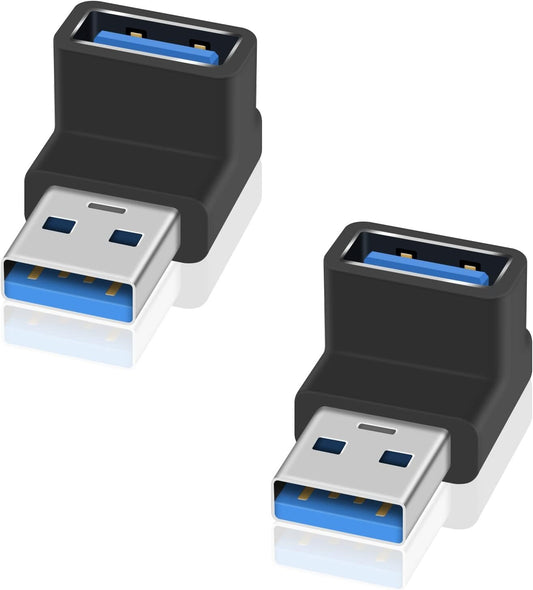 Poyiccot 90 Degree USB 3.0 Adapter, 10Gbps USB Extender Adapter, Type A Male to Female Cable Adapter, UP Angle Type A to A Adapter for Hard Drive, Keyboard, Laptop, 2Pack