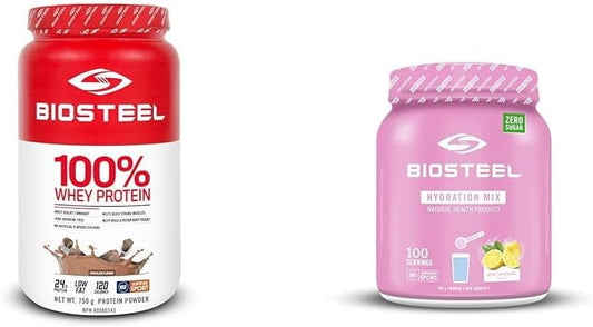 BioSteel 100% Whey Protein Powder & Hydration Mix, Great Tasting Hydration with Zero Sugar, and No Artificial Flavours or Preservatives, Pink Lemonade Flavour, 100 Servings per Tub