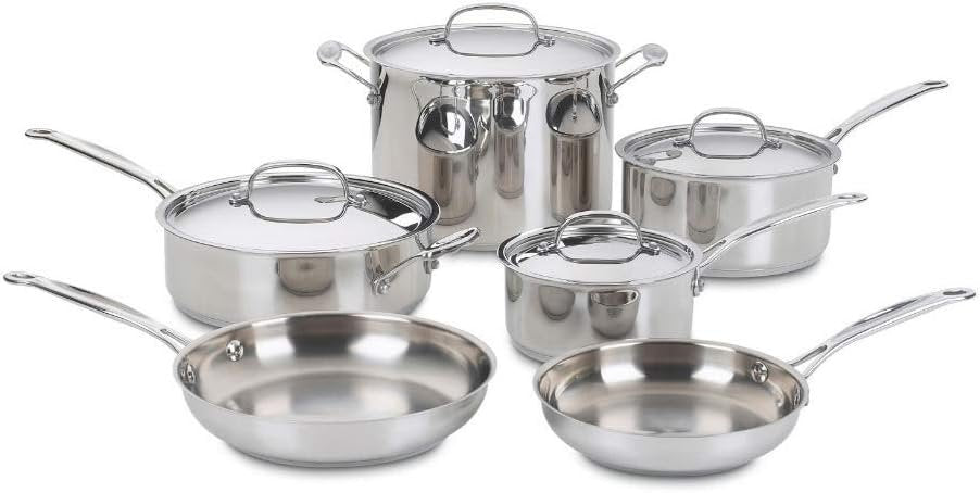 Cuisinart 77-10 Chef's Classic Stainless 10-Piece Cookware Set, Silver