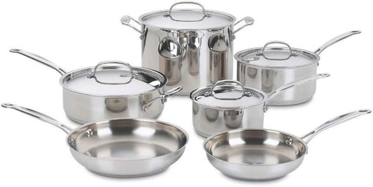 Cuisinart 77-10 Chef's Classic Stainless 10-Piece Cookware Set, Silver