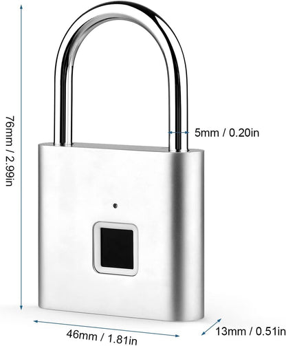 Domary Smart Fingerprint Padlock Rechargeable Keyless 10 Fingerprints Morse Code Emergency Unlocking Easy Operation IP56 Waterproof Anti-Theft Security Padlock Door Luggage Backpack Lock