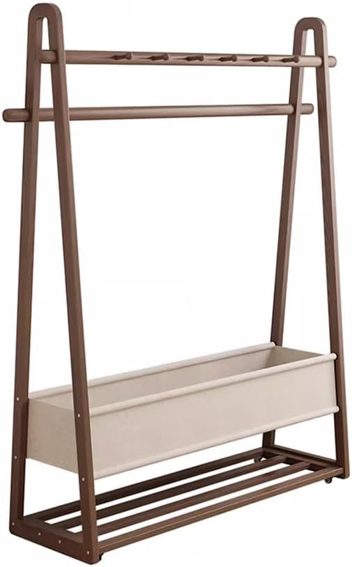 Generico Elegante Appendiabiti Indipendente in Noce con Ruote – Soluzione di stoccaggio Mobile in Legno massello per Ingresso e Camera da Letto – Include Una Comoda Borsa in Tessuto – Gruccia funzion