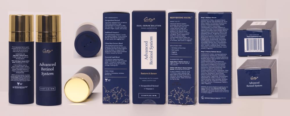 City Beauty Advanced Retinol System - 2 Anti-Aging Face Serums - Retinol & Vitamin C - Firm, Smooth & Brighten - Solution for Wrinkles, Dark Spots, & Sagging - Cruelty-Free Skin Care