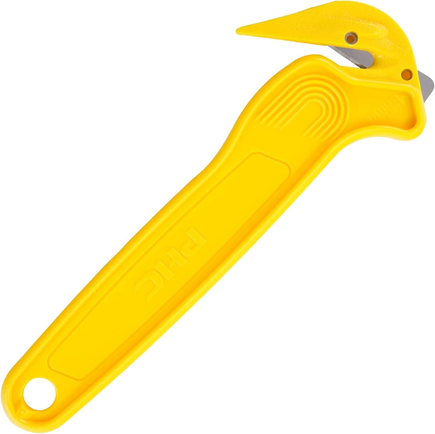 Pacific Handy Cutter Disposable Film Cutter NSF Certified Food Safe Safety Box Cutter & Bladeless Tape Splitter Perfect for Cryovac, Plastic Bags, & Shrink Wrap Yellow