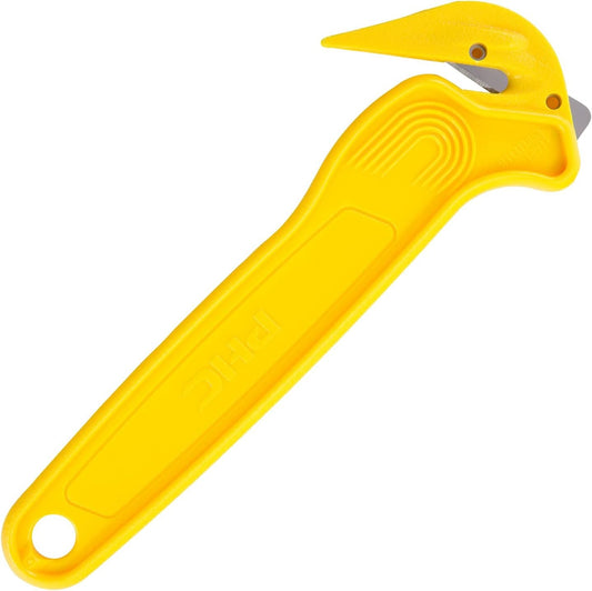 Pacific Handy Cutter Disposable Film Cutter NSF Certified Food Safe Safety Box Cutter & Bladeless Tape Splitter Perfect for Cryovac, Plastic Bags, & Shrink Wrap Yellow