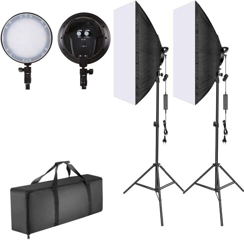Vivider (TM) 2PCS Softbox Photography Continuous Lighting Kit 20"X28" Professional Photo Studio Equipment with 2M Adjustable Stand and Dimmable, Color Temperature Adjust LED Bulb for Video Filming Portraits