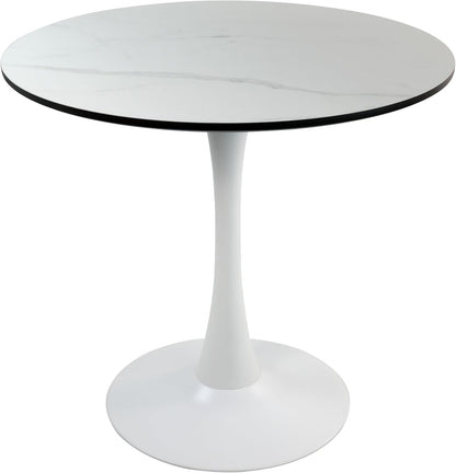 Inspirer Studio Dining Table Set for 4 - Tuilp Table with 4 Upholstered Dining Chairs (Matt Cream)