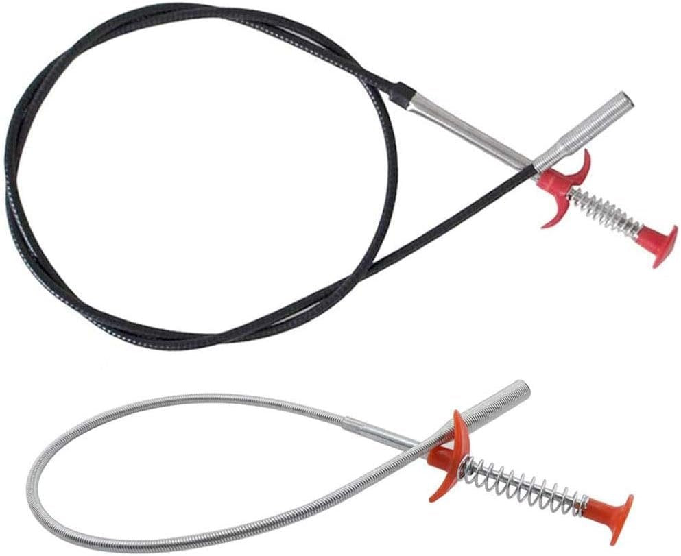 SDTC Tech 2-Pack Spring Pipeline Dredge Hook Cleaner Gripper Grabber Pickup Tool Flexible Drain Clog Remover Retractable Claw Retriever for Kitchen Bathroom Toilet Tub (24inch + 64inch)