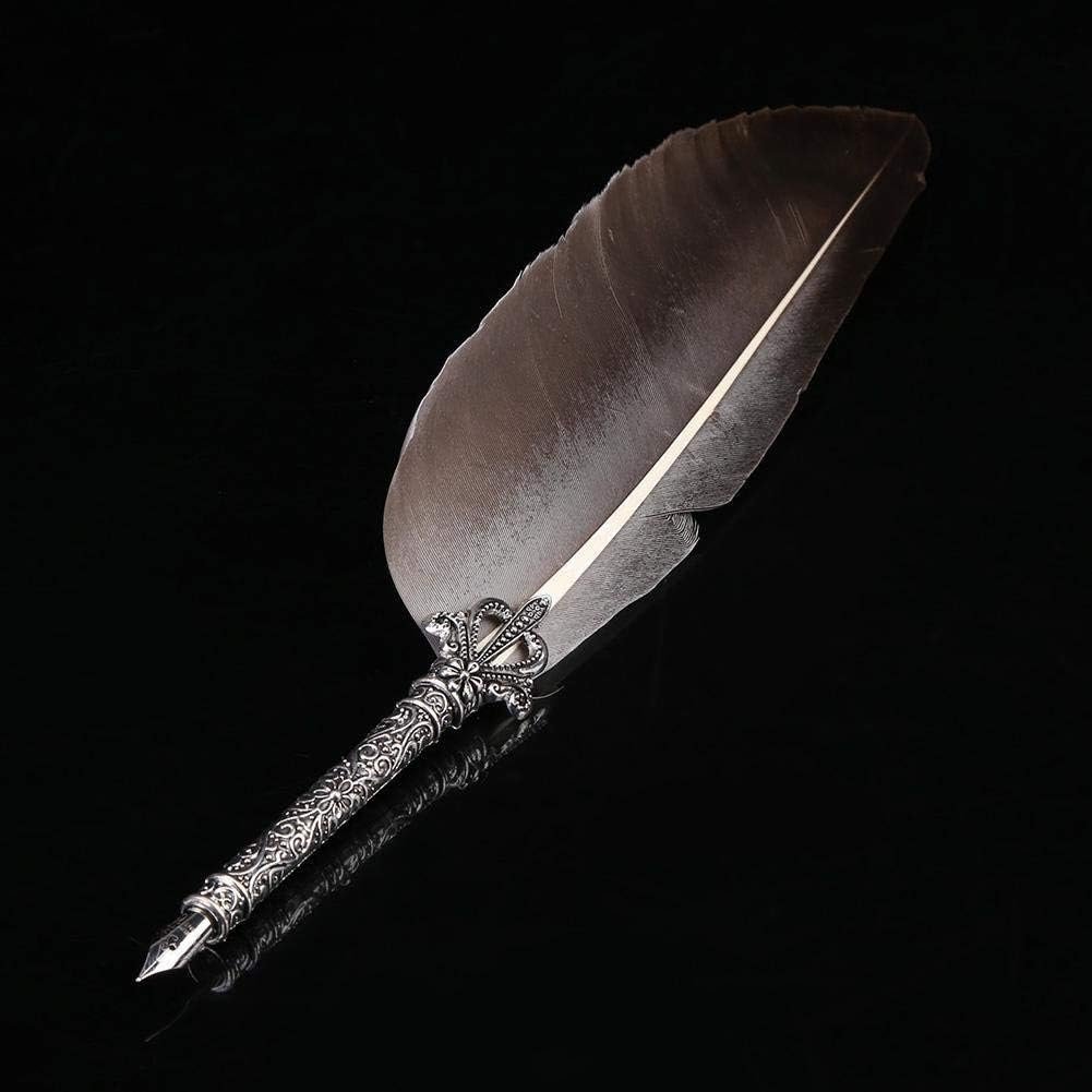 Antique Feather Dip Pen Quill Pen Calligraphy Metal Nibbed Pen Writing Ink Set Stationery Gift Box 5 Nibs(Black)