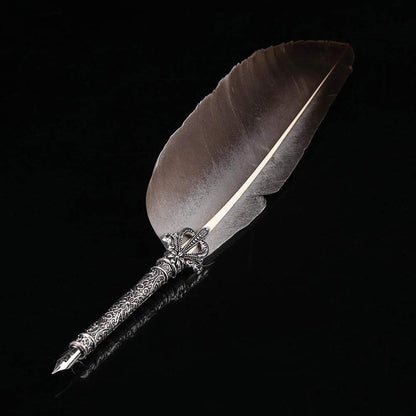 Antique Feather Dip Pen Quill Pen Calligraphy Metal Nibbed Pen Writing Ink Set Stationery Gift Box 5 Nibs(Black)