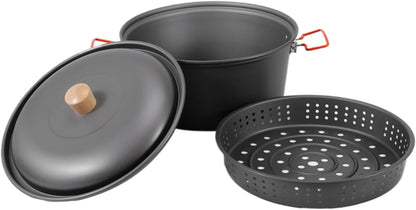 Camping Pot, Portable large Capacity Pan, Lightweight Boiling Steamer, Heat-Resistant Design, Durable Cookware Gear, Ideal for Backpacking, Hiking, Picnic, Outdoor Travel Cooking