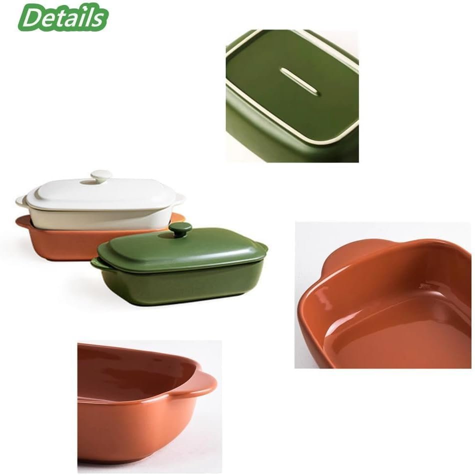 TUSIMI Ceramic Casserole Dish with Lid,33oz Covered Rectangular Baking Dish with Lid,Deep Casserole Cookware Bakeware,Oven Safe and Dishwash Safe (Green)