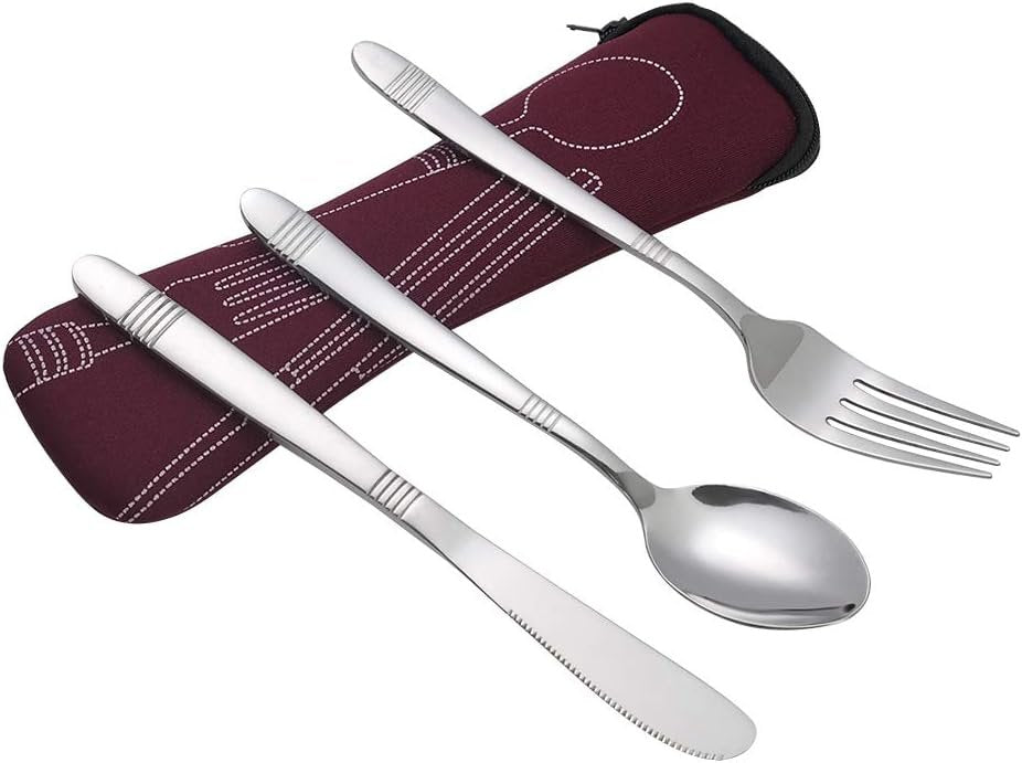 Callyne Set of 3 Stainless Steel Camping Flatware Set with Case