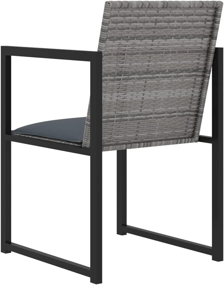vidaXL Modern Poly Rattan Outdoor Dining Set with Cushions, Grey - Perfect for Patio or Garden, Featuring Tempered Glass Tabletop and Powder-Coated Steel Frames