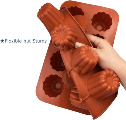 Silicone Cannele Mold Cake Pan - (2 Pack) 8 Cavity Bordelais Non Stick Baking Mold, Muffin Bakeware, French Custard Coffee Cake Traditional Pastry - COKWO