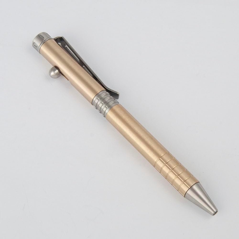 SAMFUNG Stick Ballpoint Pen Solid Brass EDC Pen, Pocket Rollerball Signature Pen with Black Ink Refill for Writing Stationery Gift Office Business