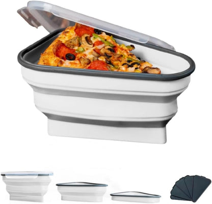 DACUAN Reusable Pizza Storage Container, Adjustable Expandable Silicone Pizza Box Container with Reheatable Serving Trays Leftover Pizza Storage Container with 5 Microwavable Serving Trays (Red)