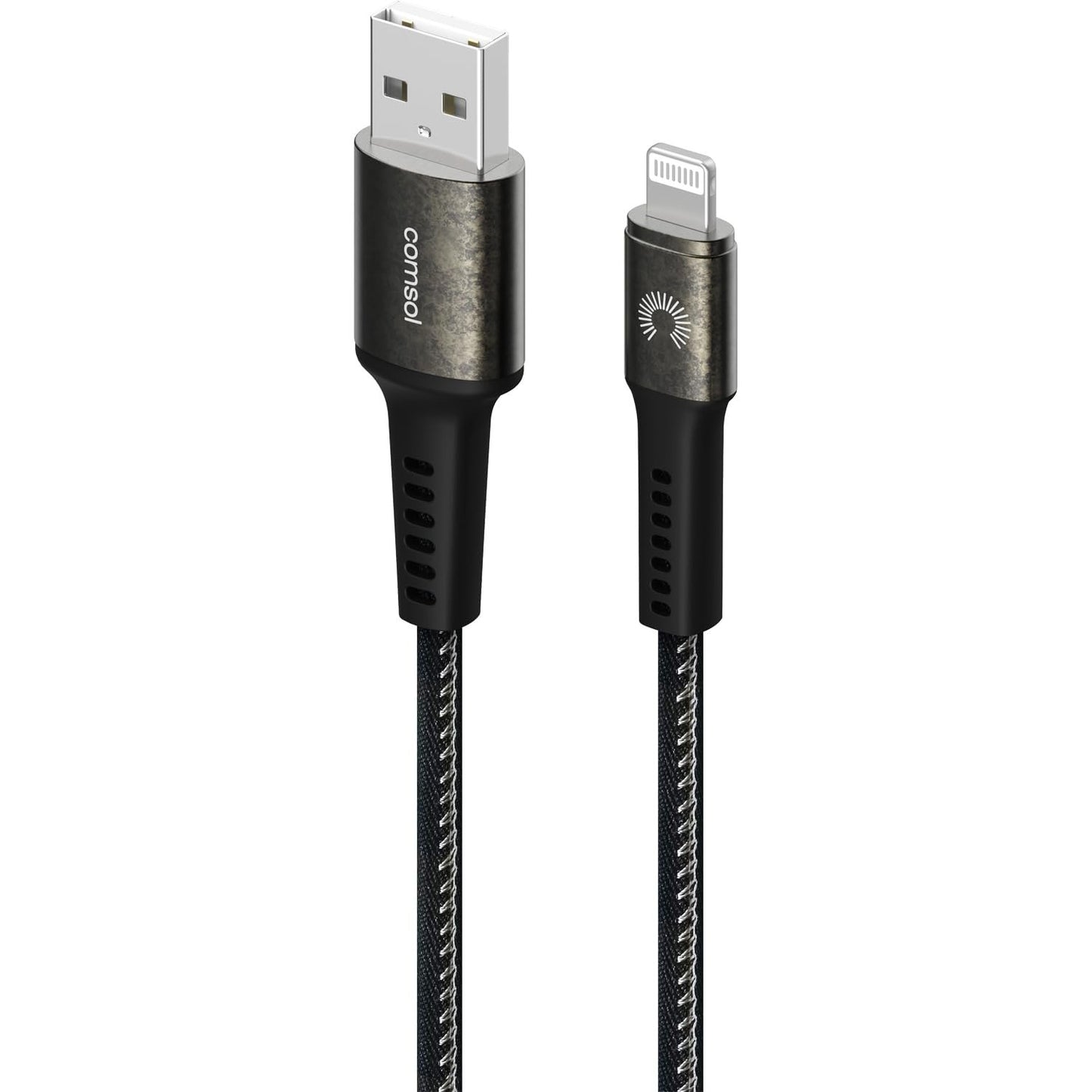 Comsol Rugged USB-A to Lightning Cable 1.2m Black [MFi Certified] Compatible with iPhone 14/13/12/11/X/8/7/ 6/5 iPad Pro/iPad/iPad Air