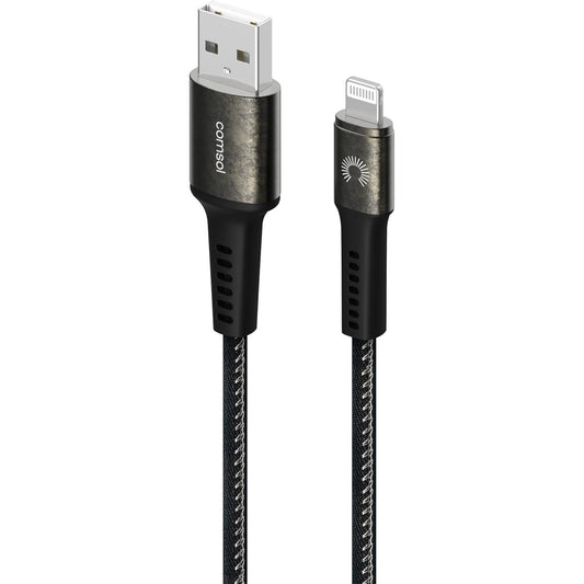 Comsol Rugged USB-A to Lightning Cable 1.2m Black [MFi Certified] Compatible with iPhone 14/13/12/11/X/8/7/ 6/5 iPad Pro/iPad/iPad Air