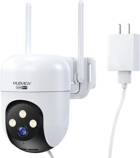 MUBVIEW 360Â° Camera Surveillance Exterieur, Wired Outdoor Security Camera,5G/2.4G WiFi Home Security Cam with AI Detection, IP66 Surveillance Cameras Outdoor,2K Night Vision, Local & Cloud Storage
