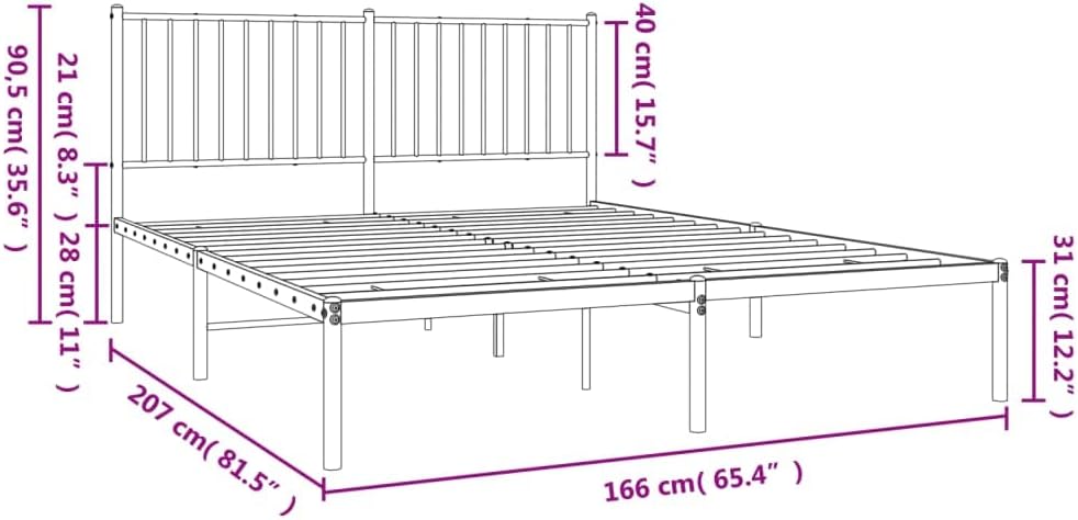 TALCUS Set di mobili - Struttura letto in metallo con testiera, 160 x 200 cm, colore: Nero