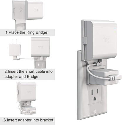 Outlet Mount for Ring Bridge, No Drilling and Speace Saving Wall Mount Holder with Short Cable for Ring Smart Lighting Bridge (1 Pack)