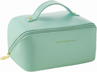 Makeup Bag Large Capacity Cosmetic Tools Bag, Make Up Bag with Zipper, Double-Layer Cosmetic Bag for Accessories, Shampoo, Cosmetics, Cosmetic Brush, Green Mint, Modern Simplicity