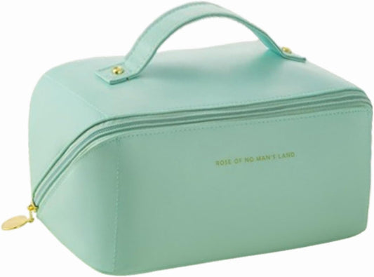 Makeup Bag Large Capacity Cosmetic Tools Bag, Make Up Bag with Zipper, Double-Layer Cosmetic Bag for Accessories, Shampoo, Cosmetics, Cosmetic Brush, Green Mint, Modern Simplicity