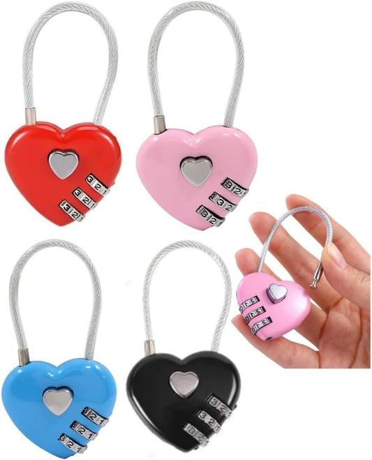 4 Pcs Mini Heart Code Lock,3 Digit Combination Padlock Mini Love Heart Lock for Luggage, Backpack, Jewelry Box, Hall Locker