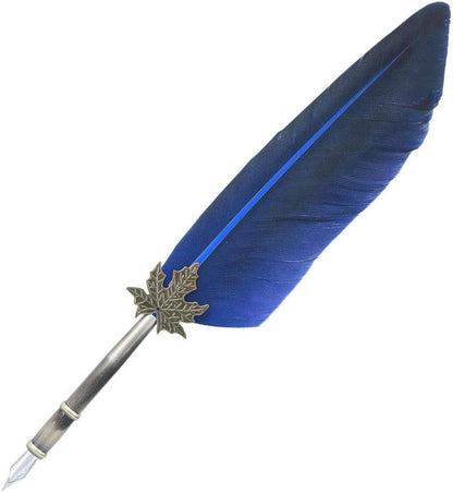 Feather Quill Pen Set, Retro English Calligraphy Dip Pen With 5 Alloy Nibs Antique Set Luxury Vintage Signature Lightweight Writing Ink Stationery Gift Box for Friend Teacher Family(Blue)