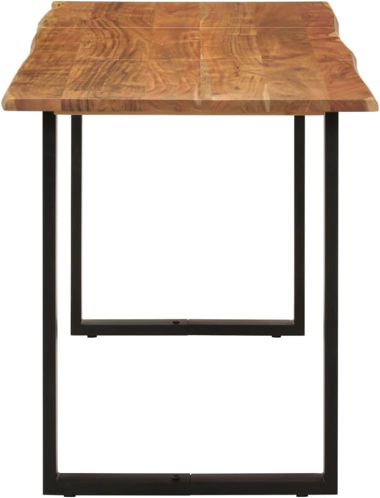 vidaXL Rectangular Solid Acacia Wood Dining Table - Industrial Style Kitchen & Dining Room Furniture with Powder-Coated Steel Legs - Rustic Design - Brown Black.