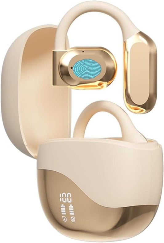 AI Translation Earbuds,144 Languages Real Time Translator,Bluetooth Wireless Instant Translation Headset Device for iOS and Android,Noise Reduction Open Ear Language Translation Headset (Light Yellow)