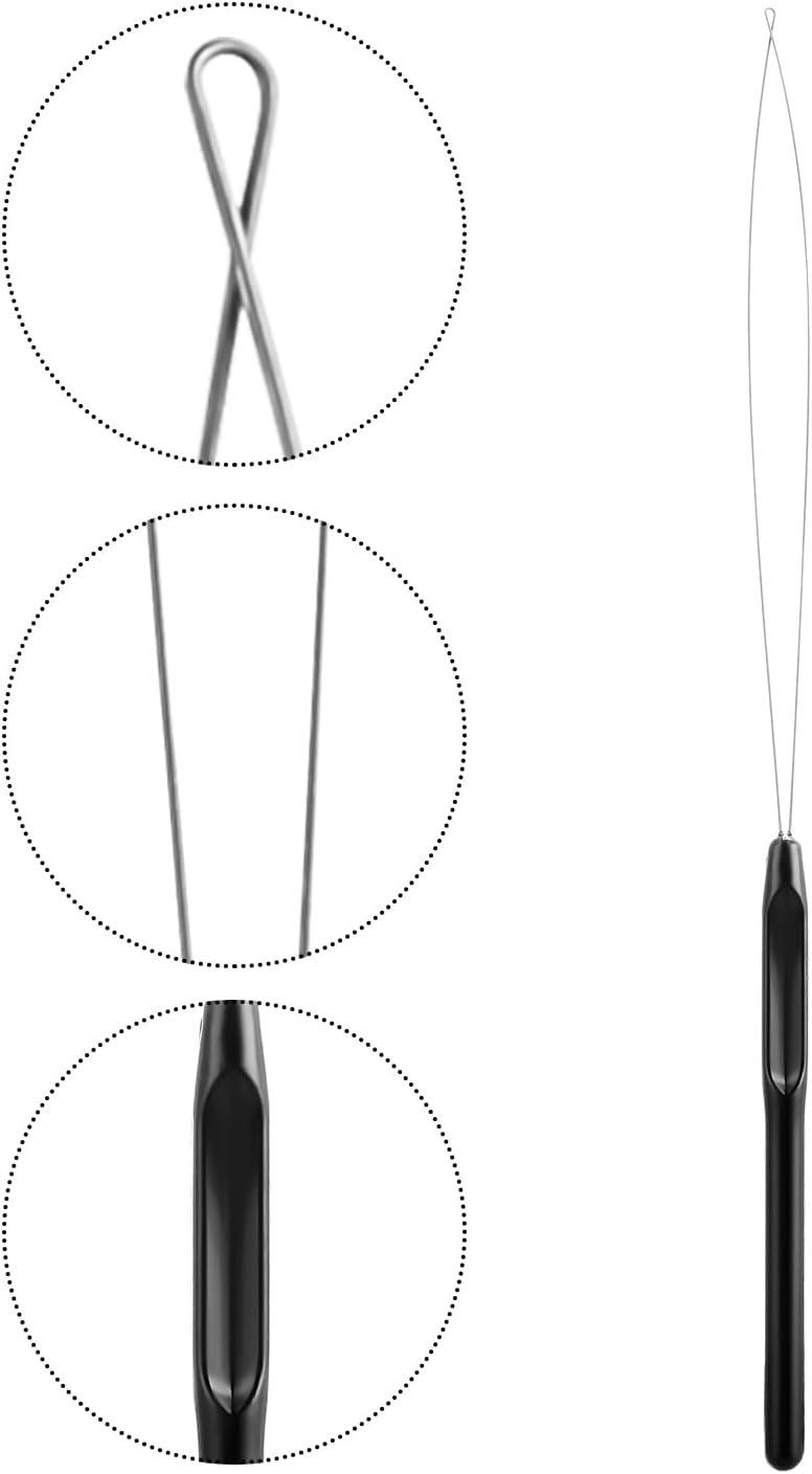 WLLHYF 10 Pieces Hair Extensions, Needle Threader for Hair Pulling, Hair Extension Tools, Micro Rings, Nano Beads, Hair Styling Accessories and Feathers (Black)