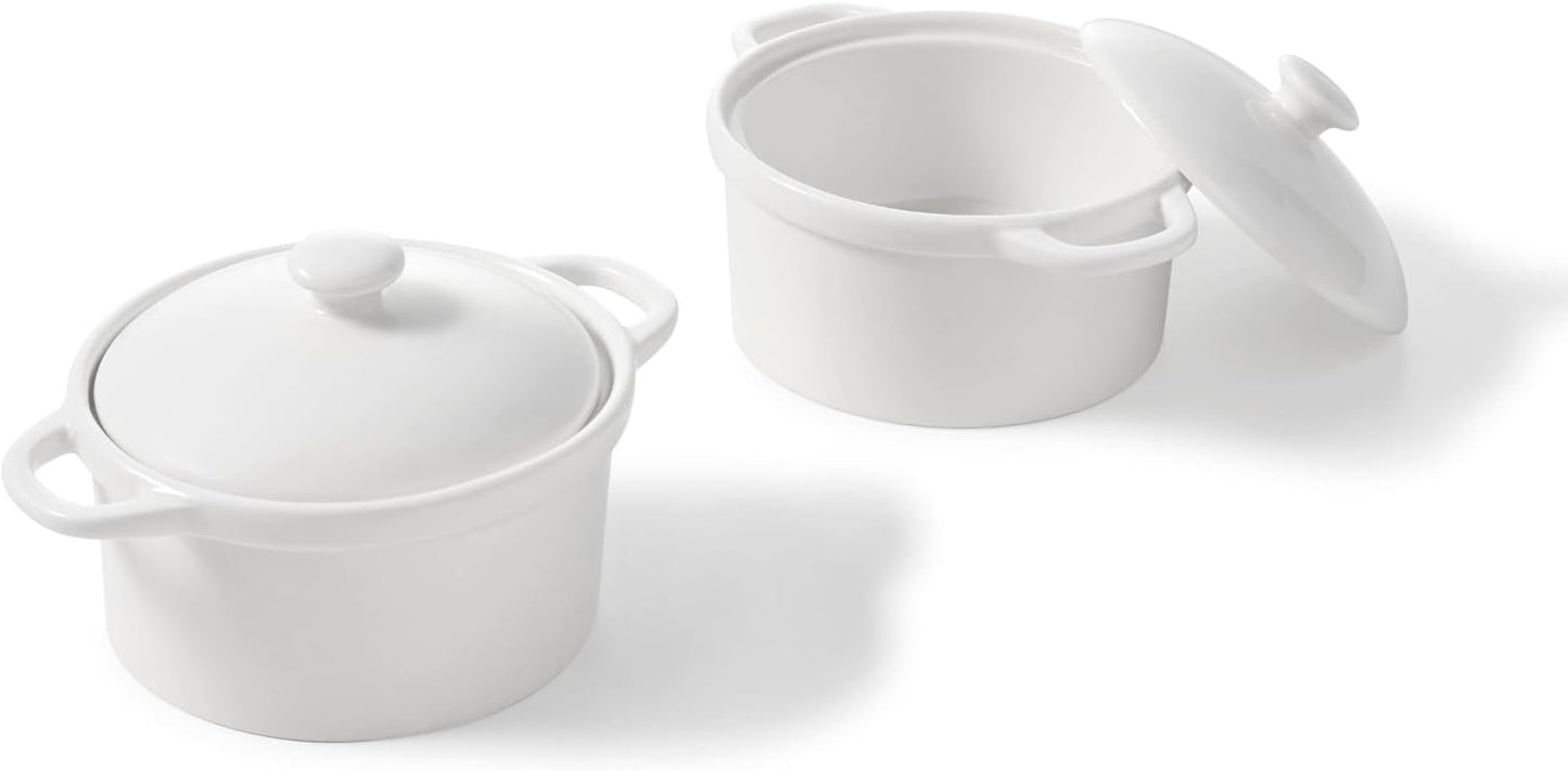 Starfrit Gourmet Bistro - Set of 2 Porcelain Mini Casseroles with lids - Stain Resistant - Oven, Microwave and Dishwasher Safe - Versatile Use