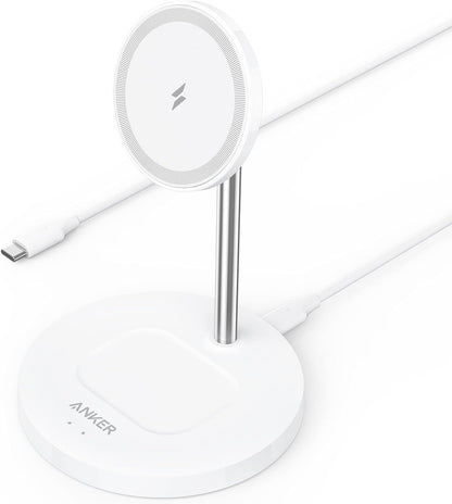 Anker iPhone 16 Wireless Charging Stand, PowerWave 2-in-1 Magnetic Stand Lite with USB-C Cable, for iPhone 16/15/14/13 Series, AirPods (No AC Adapter)