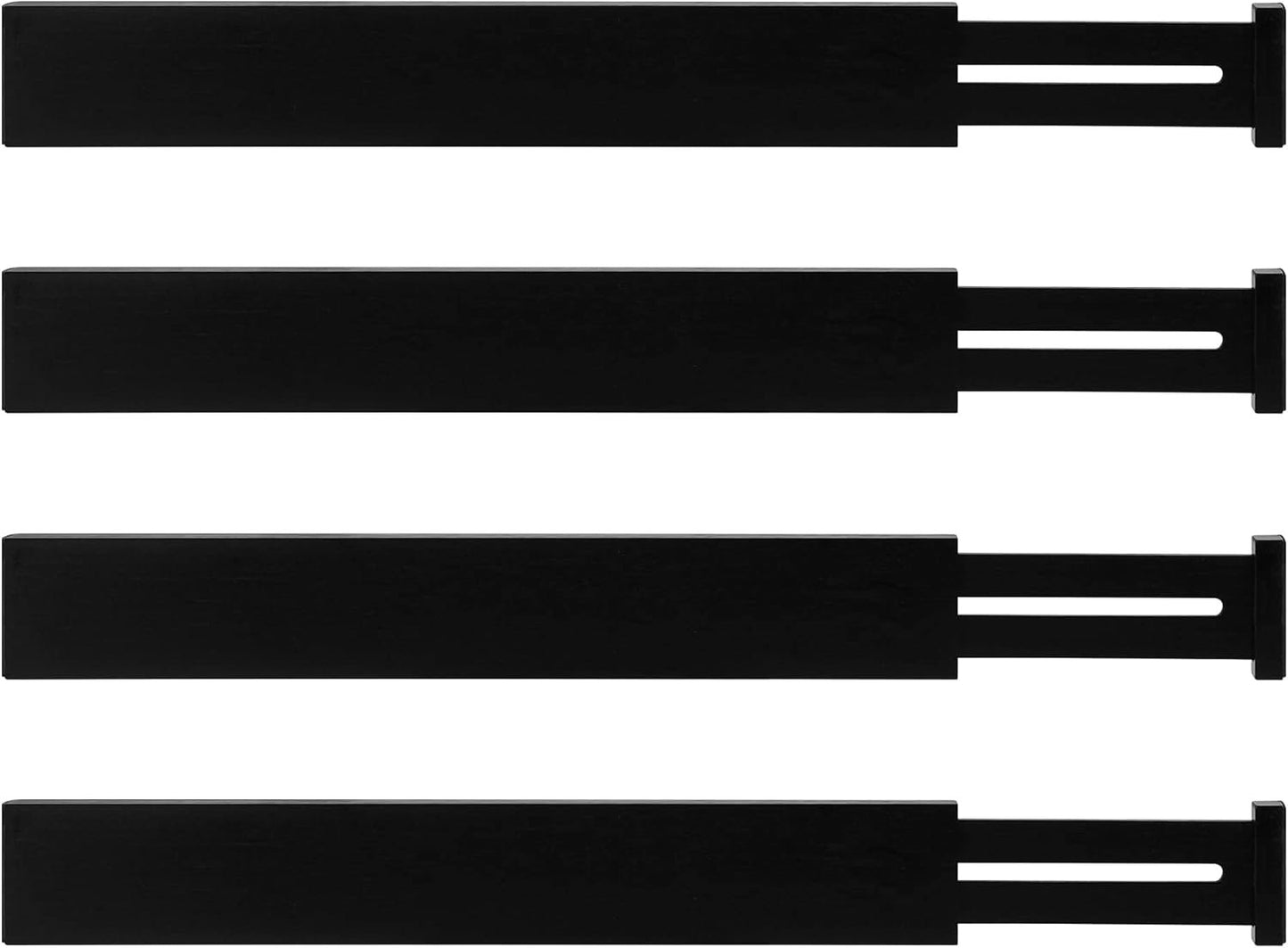 Utoplike 4 pcs Bamboo Kitchen Drawer Dividers,Adjustable Black Drawer Organizers,Spring Loaded,Works in Kitchen,Dresser,Bathroom,Bedroom,Drawer,Desk