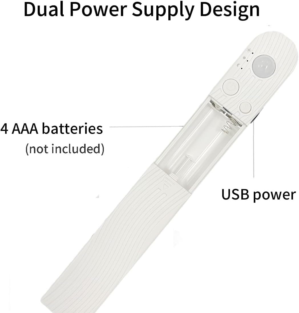 Clearhill 5V COB LED Strip Lights with PIR Movement Sensor 2Packs,Time-Delay and Brightness Adjustable,Two Power Supply Options: Batteries(Not Included) or USB,9.84FT/3M,Warm White 3000K,for Cabinet