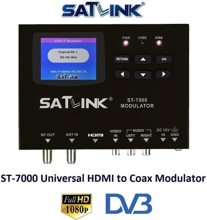 SatLink ST-7000 HDMI to RF Digital Modulator/Encoder Delivers 1080p HDMI Video to TVs as HD ATSC or QAM (J.83B) Channel via Coax Network