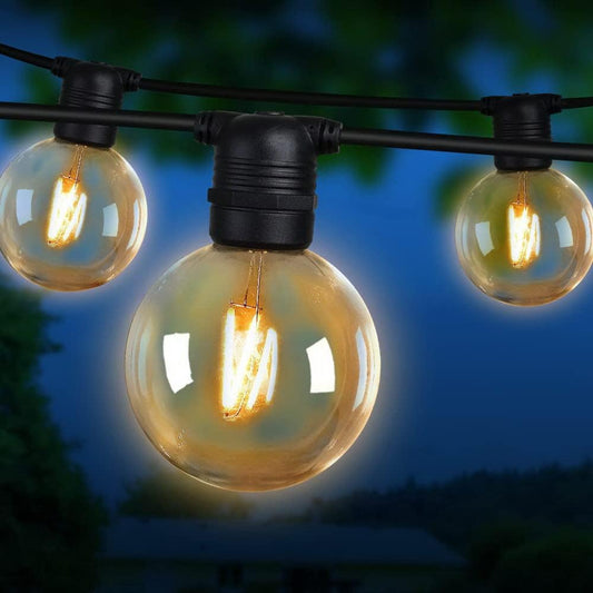 Jingle Jollys Festoon Lights Outdoor 50M Warm White Fairy String Light with 50 LED Bulbs, Christmas Decoration Garden Party Wedding Yard Decorations Lighting Strip Bulb, IP44 Waterproof and Corded
