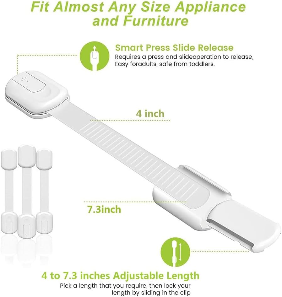 Aufondof 12 Pack Child Safety Strap Locks Refrigerator Cabinet Drawer Door Latches Baby Pets Proof,Easy to Use No Tools Required,Durable and Reliable for Cabinets, Drawers