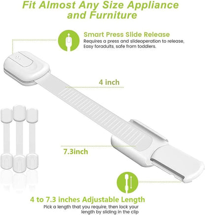 Aufondof 12 Pack Child Safety Strap Locks Refrigerator Cabinet Drawer Door Latches Baby Pets Proof,Easy to Use No Tools Required,Durable and Reliable for Cabinets, Drawers