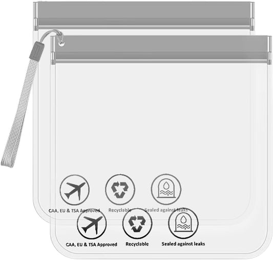 Tadipri Travel Bags for Airplanes Transparent Resealable Bags 20 x 20 cm Travel Beauty Case 1L Eco Gifts Travel Accessories Transparent Bag with Closure 2-Pcs(Grey Banner with Rope), grey