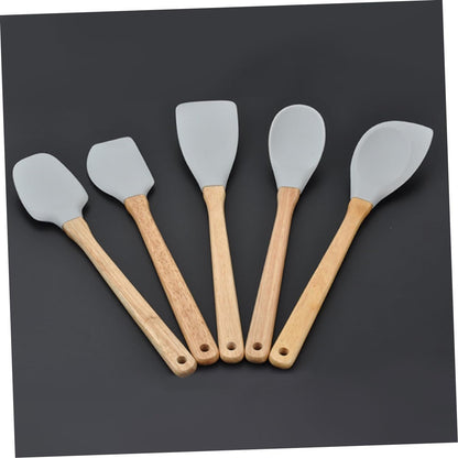 Mikinona Set Da 6 Pezzi set raschietto strumenti di cottura resistenti calore utensili da cucina antiaderenti gadget da cucina pentole Bambù Grey