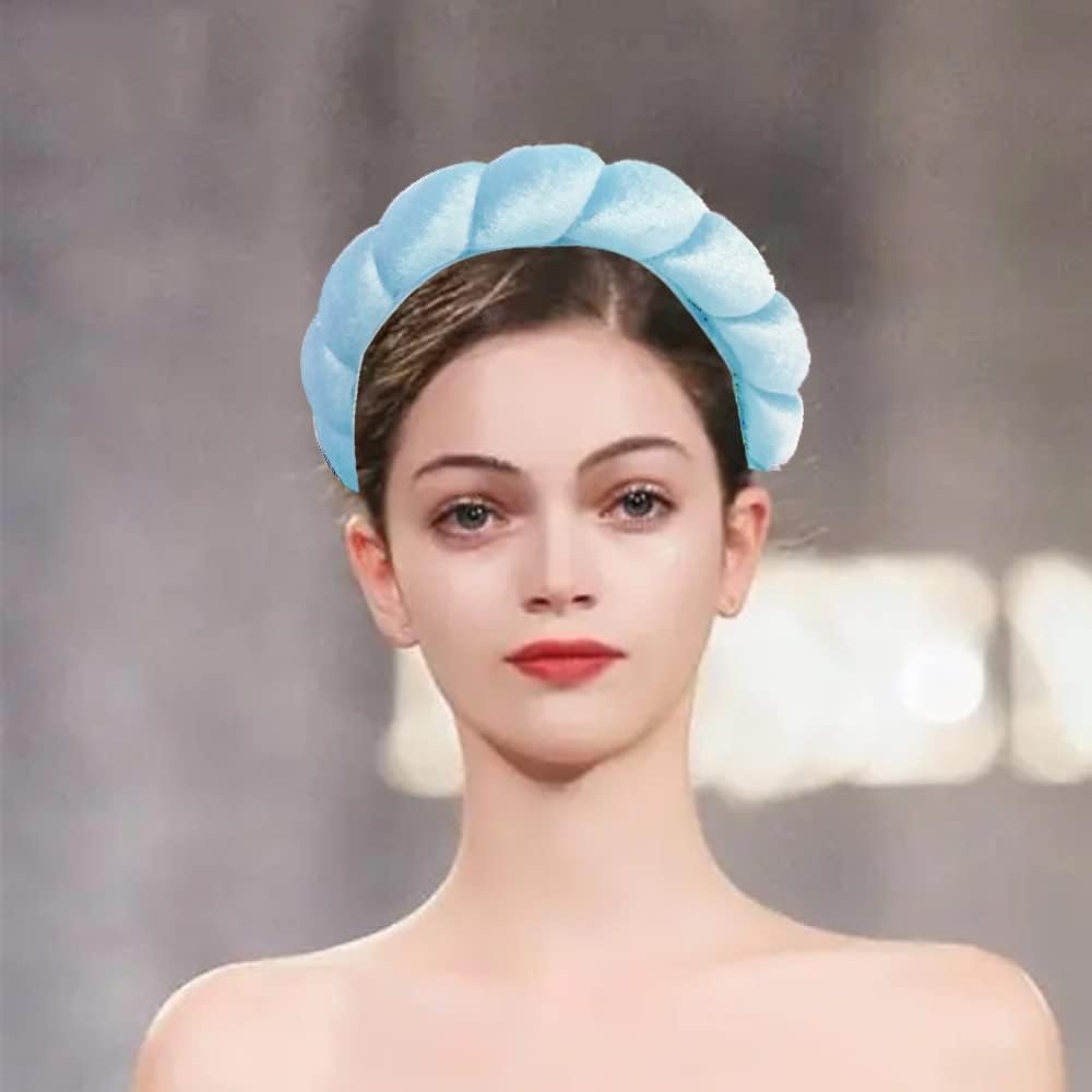 Spa Headbands for Women-Headband for Washing Face, Makeup, Skincare, Shower, Hair Accessories -Sponge & Velvet Fabric Headbandn (Blue)