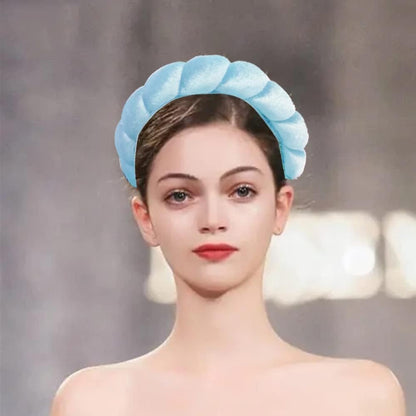 Spa Headbands for Women-Headband for Washing Face, Makeup, Skincare, Shower, Hair Accessories -Sponge & Velvet Fabric Headbandn (Blue)