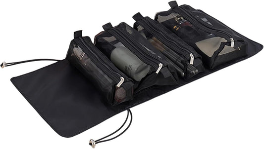 Rolled Toiletry Bag - Folding Hygiene Travel Kit Case Bathroom | Travel Makeup Organizer, Compact Grooming Organizer Bag, b, Black, riferimento alla descrizione, Please refer to