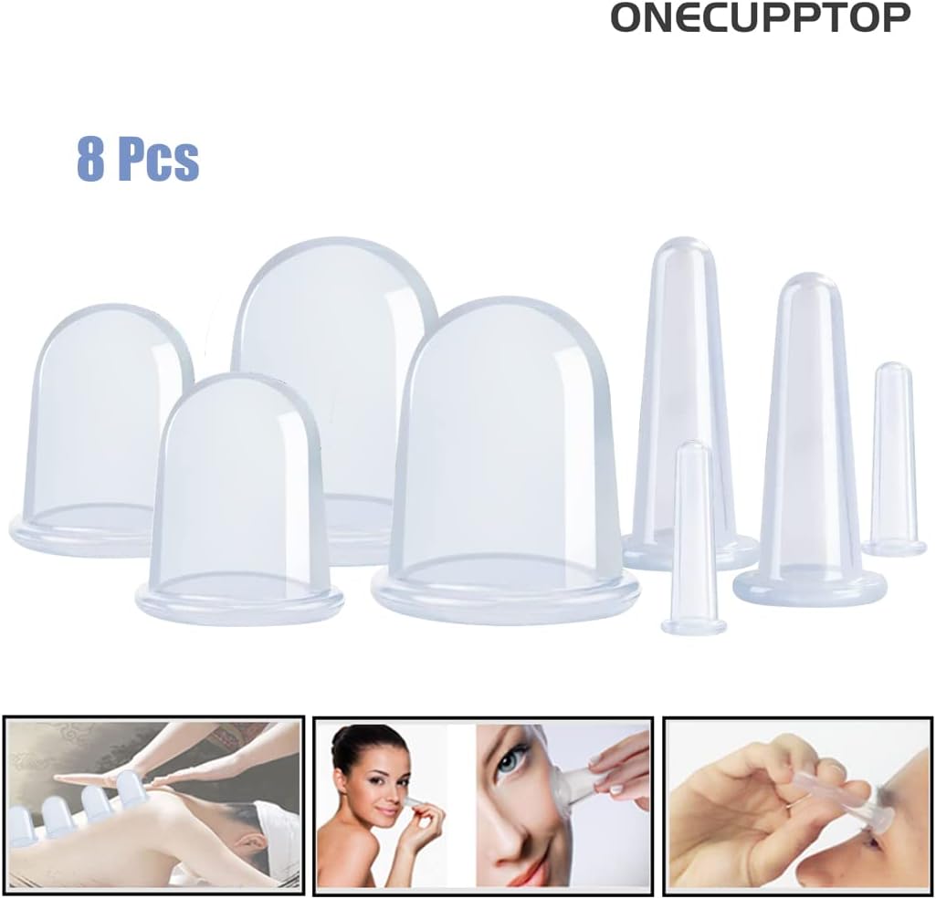 ONECUPPTOP Cupping Therapy Sets 8 Pcs Silicone Vacuum Suction Massage Anti Cellulite Cups Body and Face Massage Cupping Set