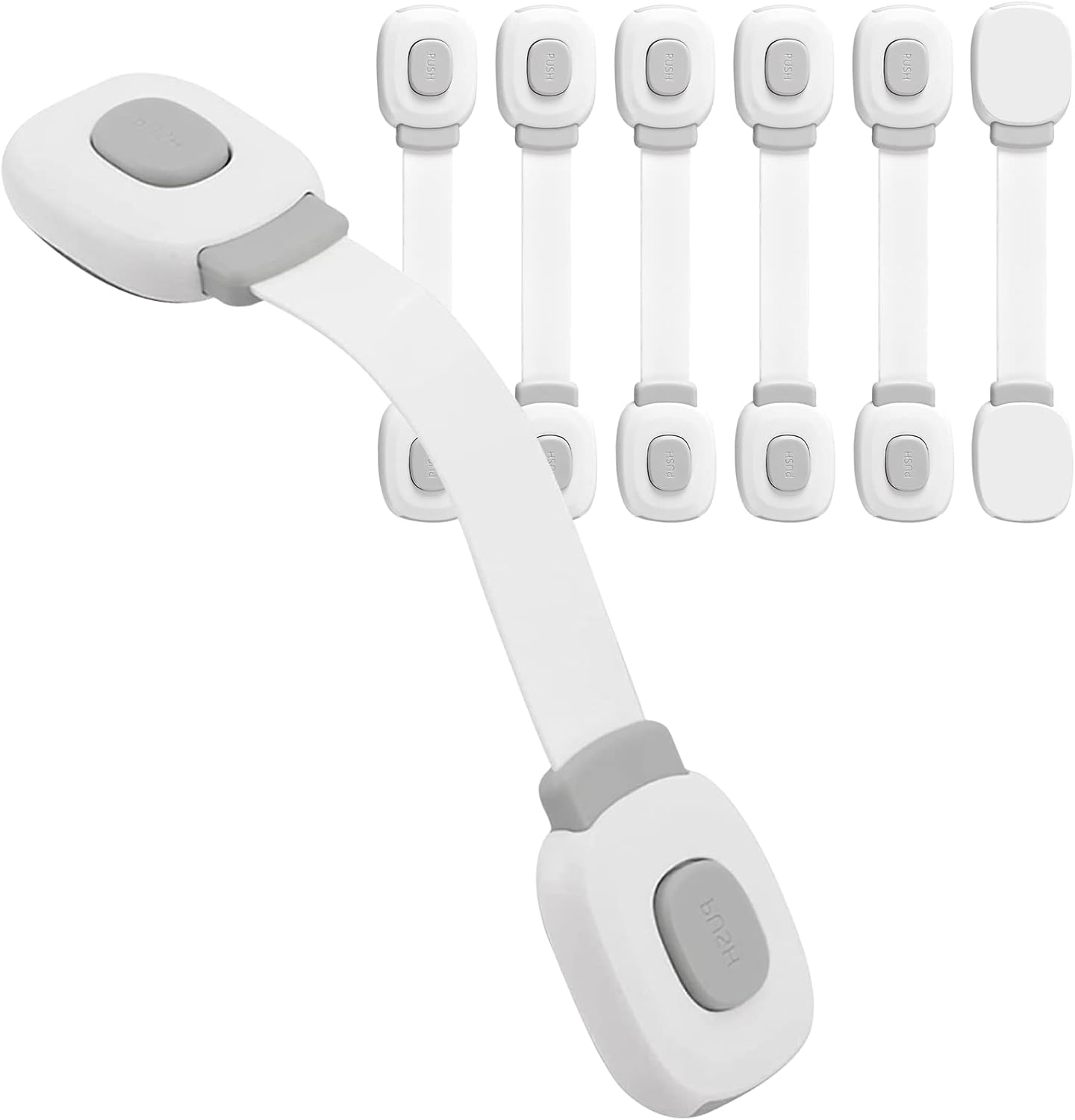 BillyBath Child Safety Latches, 6 Pieces, Cupboard Fridge Toilet Drawer Lock, No Drilling Needed, Grey